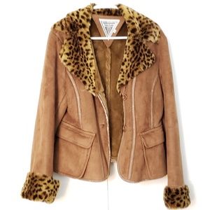 Marvin Richards leopard print faux fur brown coat